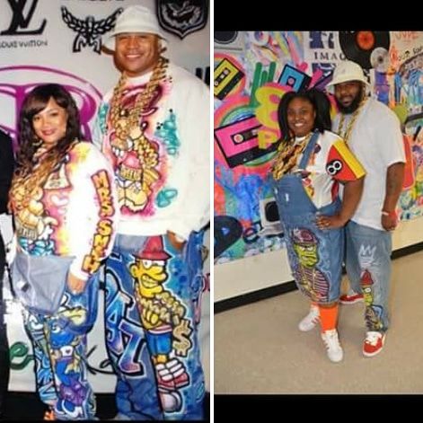 90s Airbrush Outfits Overalls, Couples 90s Party Outfits, 90s Theme Party Outfit Couples, 90s Theme Party Outfit Black Women, 90 Theme Party Outfit, 90s Theme Party Outfit Women, Airbrush Fashion, 90s Outfit Party Hip Hop, 90s Outfits Party