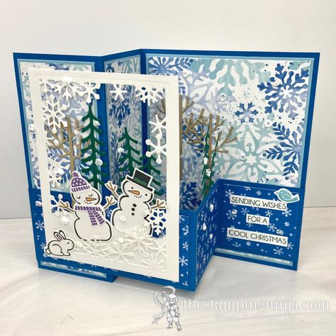 Folded Christmas Cards, Fancy Fold Card Tutorials, Card Making Templates, Gatefold Cards, Snowman Cards, Card Folds, Christmas Card Crafts, Fold Cards, Up Book