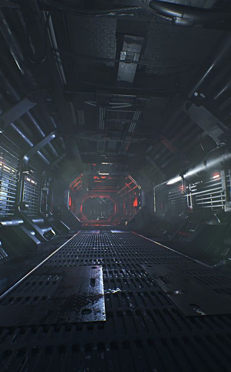 Corridor - Dmitriy Rabochiy Spaceship Corridor, Scifi Corridor, Sci Fi Room, Scifi Interior, Sci Fi Architecture, Spaceship Interior, Modeling Techniques, Interior Concept, First Contact