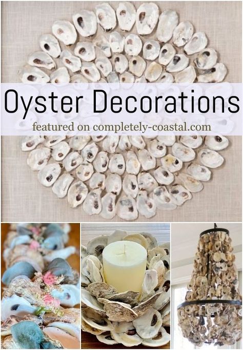 Oyster Decorations | Shop Oyster Shell Decor & Get DIY Craft Ideas Large Oyster Shell Decor, Oyster Shells Diy Projects, Oyster Decorations Home, Oyster Home Decor, Oyster Shell Angels Diy, Oyster Shell Candles, Things To Make With Oyster Shells, Oyster Shell Pineapple Diy, What To Do With Oyster Shells