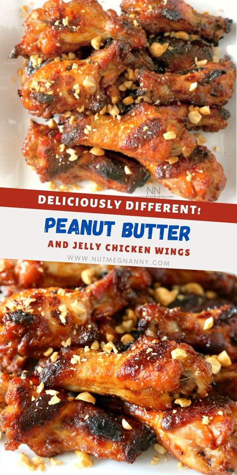 Who said peanut butter and jelly are just for sandwiches? These peanut butter and jelly chicken wings are the perfect summertime appetizer! Peanut Butter And Jelly Wings Recipe, Butter Chicken Wings Recipe, Steam Chicken Recipe, Peanut Butter Jelly Recipes, Pressure Cooker Recipes Chicken, Peanut Butter Chicken, Wing Sauce Recipes, Chicken Wing Sauces, Shredded Chicken Recipes