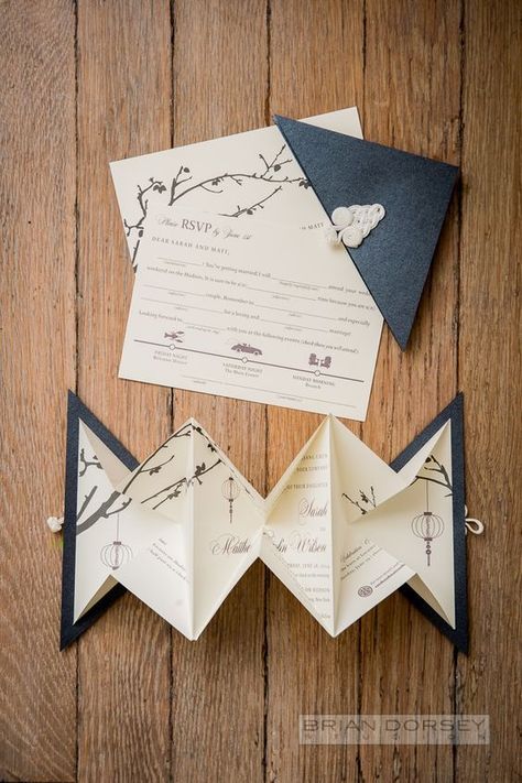 Origami Wedding Invitation Origami Invitations, Origami Wedding Invitations, Butterfly Invitations, Origami Wedding, Rustic Wedding Decorations, Cute Origami, Vintage Lace Weddings, Design Invitation, 카드 디자인