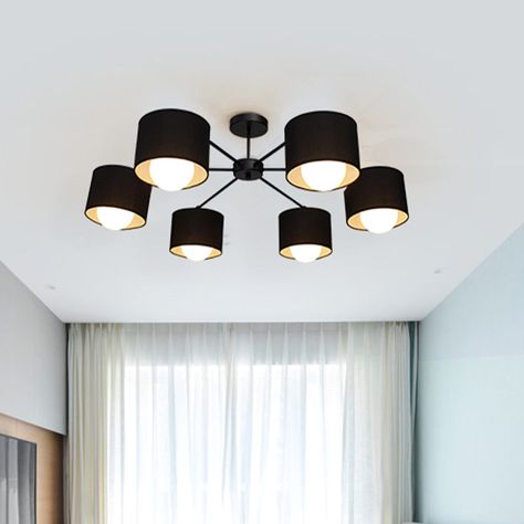 Black Round Semi Flush Ceiling Light Modern 3/6 Bulbs Fabric Flush Mount Chandelier for Sitting Room Sitting Room Lights, Fabric Chandelier, Pendant Light Kit, Blue Ceilings, Modern Rugs Grey, Flush Mount Chandelier, Hanging Chandelier, Semi Flush Ceiling Lights, Metal Hanging Lights