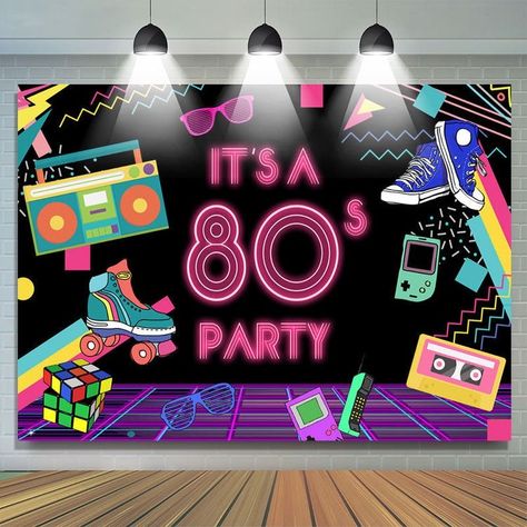 80s Theme Dance, Grad Party Photo Backdrop, Diy Grad Party, Diy Birthday Backdrop, 80's Party, Party Neon, Unique Party Themes, Graduation Backdrop, 80s Theme