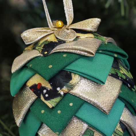 Fabric Pine Cones - Maria's Place Christmas Crossword, Pine Cone Ornament, Christmas Newsletter, Cone Crafts, Folded Fabric, Pinecone Ornaments, Pine Cone Decorations, Cones Crafts, Pine Cone Crafts