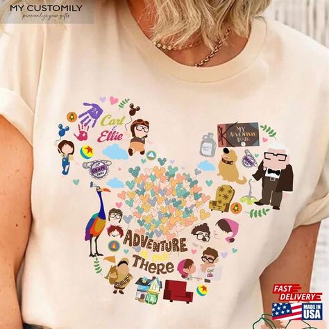 Adventure Is Out There Shirt Carl And Ellie Pixar Up T-Shirt Classic Check more at https://mycustomily.com/product/adventure-is-out-there-shirt-carl-and-ellie-pixar-up-t-shirt-classic/ Carl And Ellie, Disney Trip Outfits, Up Movie, Adventure Is Out There, Trip Outfits, Disney Shirt, Adventure Book, Disney Trip, Disney Trips