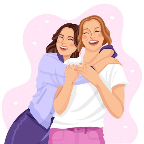 Friendship Day Illustration, Friendship Day Background, Friendship Illustration, Mother Baby Photography, Sister Love Quotes, Friends Hugging, Friends Illustration, Sisters Art, Day Illustration