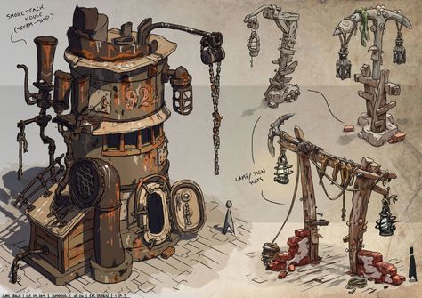 ArtStation - Smokestack House, Gabe Kralik Steampunk Kunst, Concept Art Landscape, Feng Zhu Design, Feng Zhu, Steampunk City, Bangunan Minecraft, Steampunk House, Props Concept, Bg Design