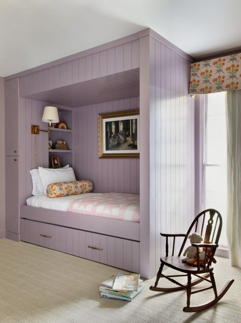 Alcove Bed, Sleeping Nook, Bed Nook, Built In Bed, Trending Paint Colors, Purple Bedroom, Bunk Room, Bedroom Decor Ideas, Big Girl Rooms