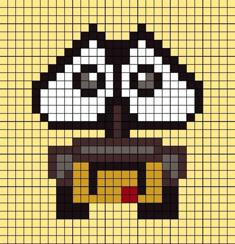 A pixel art template of Wall E from Disney Pixar's 2008 film, Wall E. Hama Art, Graph Paper Drawings, Easy Pixel Art, Pixel Drawing, Pixel Art Grid, Graph Paper Art, Pix Art, Tapestry Crochet Patterns, Minecraft Pixel Art