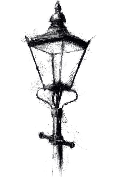 Street Light Tattoo Design, Narnia Lamp Post Drawing, Spooky Lantern Drawing, Old Lamp Tattoo, Lamppost Sketch, Lampost Drawing, Street Light Sketch, Light Post Drawing, Street Lamp Sketch