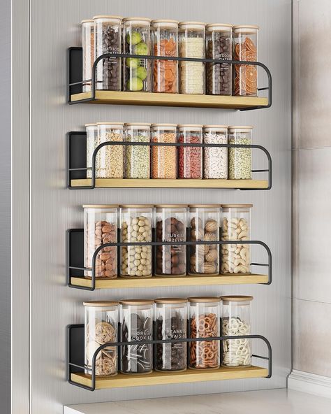 🍴 Easy Installation: No tools required! Instantly add storage without hassle. 🌟 Versatile Usage: Perfect for spices, snacks, kitchen essentials, and even small plants. 🤩 Trendy Design: Elevate your kitchen aesthetics while optimizing functionality. Spice Organizer, Wood Holder, Organized Kitchen, Magnetic Spice, Organizer Shelf, Spice Racks, Kitchen Spices, Spice Organization, Metal Kitchen