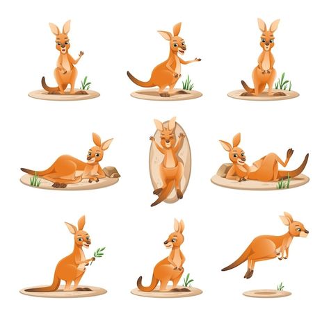 Free vector cartoon set with cute funny ... | Free Vector #Freepik #freevector #design Kangaroo Character, Funny Kangaroo, Kangaroo Illustration, Blank Background, Vector Cartoon, Kangaroo, Graphic Resources, Childrens Books, Vector Free