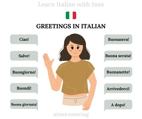 Learn Greetings in Italian 🇮🇹📚 - Learn Italian with Ines Greetings In Italian, Italian Greetings, Learn Italian, Learning Italian, Good Evening