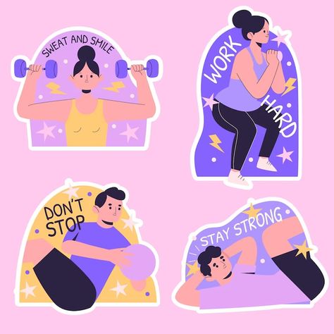 Fitness Illustration, Workout Stickers, Kawaii Pineapple, Stickers Illustration, Gym Badges, Pineapple Sticker, Retro Gym, Gym Art, Fitness Art