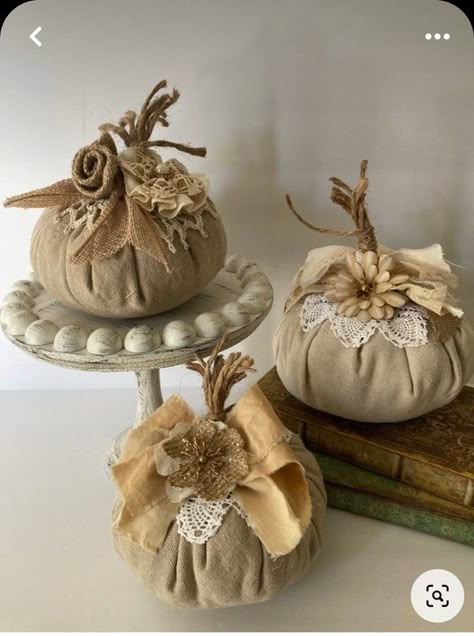 Farmhouse Pumpkins, Shabby Chic Pumpkins, Shabby Chic Fall, Fall Pumpkin Crafts, Rag Garland, Tier Tray Decor, Beautiful Museum, Fall Thanksgiving Decor, Fall Deco