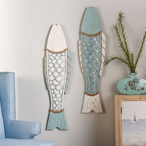 Diy Repurposed Items, Paddle Decor, Beach Artwork, Cool Wall Decor, Nature Wall Decor, Wooden Fish, Fish Wall Art, Wall Decor Set, Flower Wall Decor