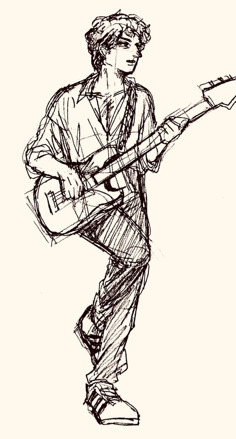 Concert Drawing Sketch, Person Playing Guitar Drawing, Piano Drawing Reference, Drawing Ideas Guitar, Musician Drawing, Concert Drawing, Grunge Drawing Ideas, Singer Drawing, Concert Sketch