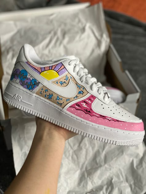 Nike Air Force Design Ideas, Painted Airforces Diy, Drawn On Air Force 1, Costume Air Force 1s Butterfly, Painted Af1, Custom Shoes Nike Air Force Butterfly, Shoes Air Force, Custom Nike Air Force, Nike Fashion Shoes