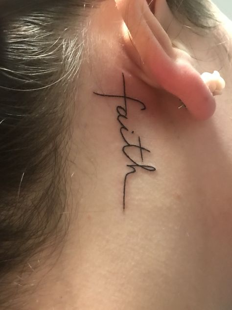 Cross Tattoo Behind Ear, Faith Cross Tattoos, Cross Tattoo Neck, Tattoo Behind Ear, Cross Tattoos For Women, Neck Tattoos Women, Faith Tattoo, Cute Tattoos For Women, Discreet Tattoos