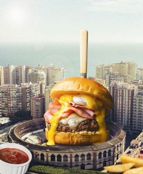 Digital Surrealism Done by Collagism Surrealism Graphic Design, Burger Creative, Digital Surrealism, Advertising Campaign Design, Pizza Twists, Fast Food Advertising, Creative Burger, Food Collage, Food Videography