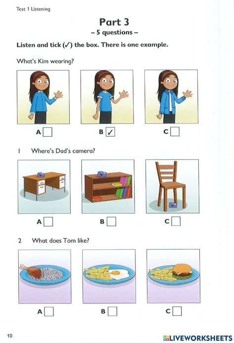 Cambridge Starters Worksheets, Cambridge Starters, Listening Worksheet, Listening English, Cambridge Exams, Test For Kids, Listening Activities, Listening Test, Ell Students