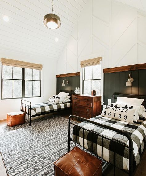 Farmhouse Kids Bedroom, Shared Boys Rooms, Boys Shared Bedroom, Boys Bedroom Makeover, Big Boy Bedrooms, Boy Bedroom Design, Toddler Boys Room, Window Ideas, Black Windows