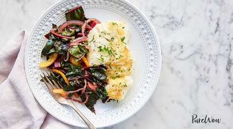 Pan-Fried Cod with Orange and Swiss Chard Bulk Recipes, Fried Cod Recipes, Fried Cod, Diet Dinner Recipes, Mediterranean Diet Meal Plan, Easy Fish Recipes, Cod Recipes, Cooking Seafood, Swiss Chard