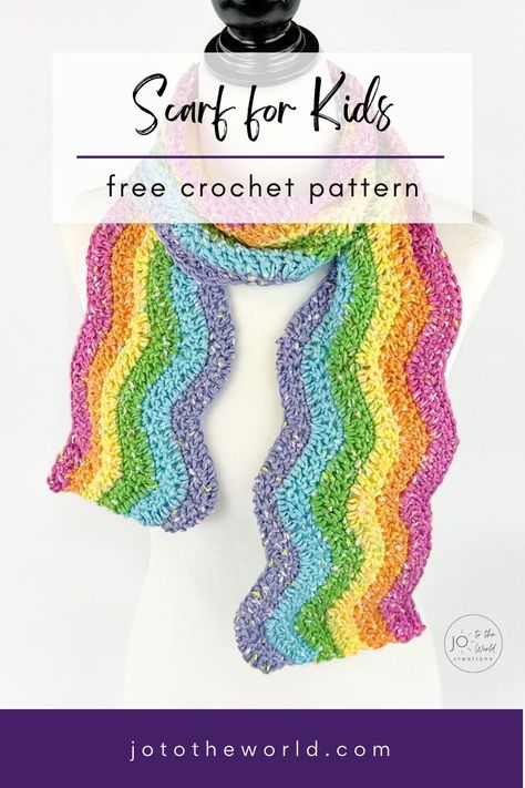 Create a one-of-a-kind scarf for your little one with this Cozy Crochet Scarf Ideas | Wavy Scarf for Kids. Perfect for beginners, this easy and fun pattern lets you play with colors and textures, resulting in a beautiful, wearable masterpiece your child will love. Childrens Crochet Scarf, Wavy Scarf Crochet Pattern, Toddler Scarf Crochet Pattern Free, Toddler Scarf Crochet, Toddler Scarf Crochet Pattern, Kids Crochet Scarf, Toddler Scarf Pattern, Childrens Scarf Pattern, Crochet Scarf For Kids