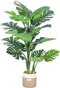 GROWNEER 48 Inch Artificial Monstera Deliciosa Fake Plant for Indoor Home Office Living Room Décor with Basket Decor With Baskets, Areca Palm Plant, Fake Palm Tree, Fake Trees, Planta Artificial, Artificial Potted Plants, Palm Plant, Floor Plants, Home Office Living Room