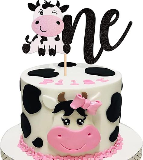 Holy Cow Im One Birthday Girl Cake, Cow First Birthday Cake, Cow Smash Cake Girl, Cow Theme Cake, Cow Cake Ideas, Farm Animals First Birthday, Cow Themed Cake, Cake Cow, Cow Cake Topper