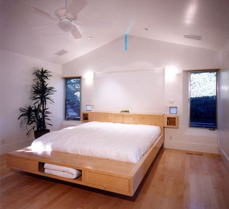 30 Stylish Floating Bed Design Ideas for the Contemporary Home Floating Bed With Storage, Floating Bed Design, Bed With Storage Underneath, Canopy Over Bed, Bed Designs With Storage, Bed Design Ideas, Canopy Architecture, Canopy Bedroom, Backyard Canopy