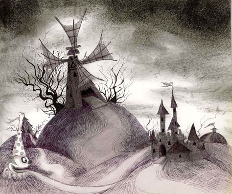 Tim Burton Artwork, Tim Burton Drawings, Beautiful Darkness, Tim Burton Style, Animation Disney, Tim Burton Art, Tim Burton Movie, Fleet Street, Landscape Concept