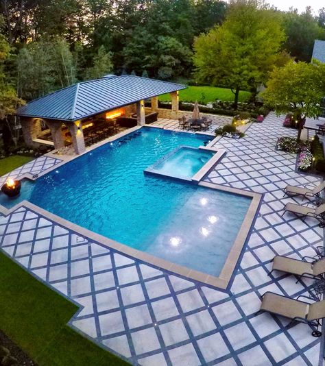 Pool backyard.  I like this. Circle Pool, Backyard Design Layout With Pool, Lottery Dreams, Garden Pool Design, Pool Gazebo, Pool And Patio, Moderne Pools, Pools Backyard Inground, Luxury Swimming Pools