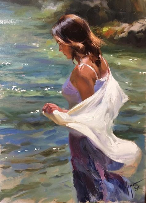 Vladimir Volegov - Painting alla prima made in 3,5 hours in second demo in US workshop in Sarasota, FL. Photo for the painting is provided by the best photographer of universe Rutger Lueks , beautiful model Kim Dijkstra. Vladimir Volegov, Painting Of A Woman, Female Art Painting, Plastic Art, Romantic Art, Global Art, Woman Painting, Art Oil, Figure Painting