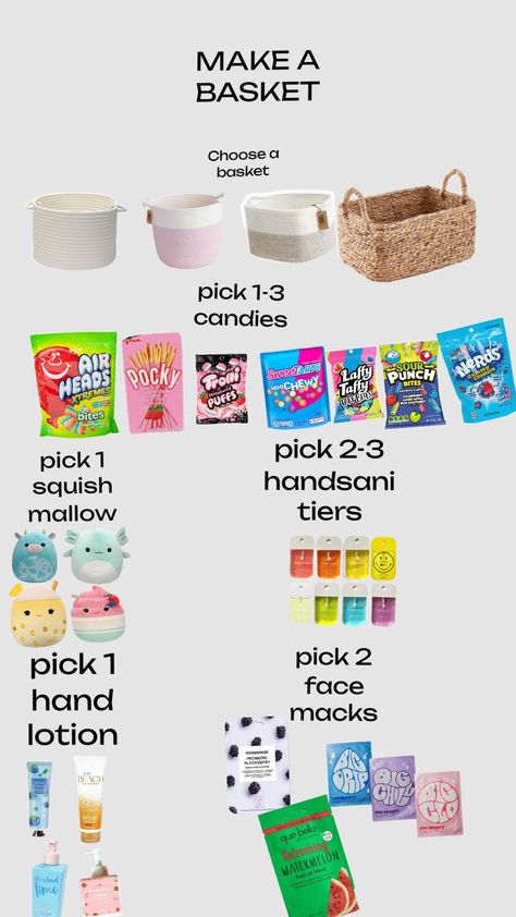 make a cute basket What To Put In A Birthday Basket, Build A Basket, Pick A Basket, Make A Birthday Basket, Make Your Own Basket, Cute Basket Ideas, Brrrr Basket, Burrr Basket, Bestie Basket