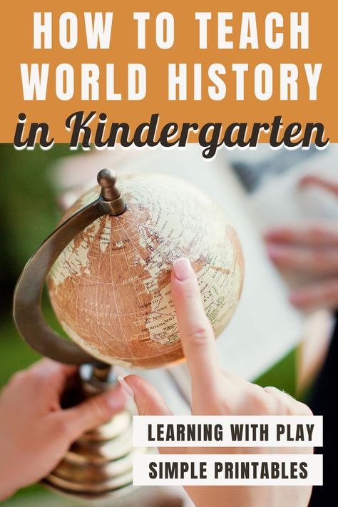 Bring history to life in your classroom with this curriculum for kindergarteners! Simple printables for easy lesson plans that include projects, crafts, and literature to explore world history. Teach your kindergarten or elementary kids about history walking through the facts and timeline of the world. These units incorporate Montessori, Charlotte Mason, and Waldorf education for award winning curriculum. Easy to plan, organize, and teach even for new homeschool moms and parents! #charlottemason World History Curriculum Homeschool, History For Kindergarten, Elementary History Lessons, Kindergarten History, Playful Pioneers, Lessons For Kindergarten, Easy Lesson Plans, Peaceful Press, Elementary History