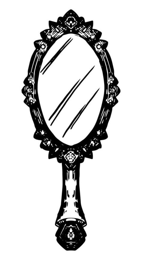 Antique mirror with handle doodle. Occult witch magic tool. Halloween hand drawn vector illustration in retro style. Ink sketch isolated on white. Handheld Mirror Drawing, Hand Mirror Illustration, Mirror Sketch, Mirror Png, Mirror Drawing, Mirror Tattoo, Halloween Mirror, Mermaid Mirror, Occult Witch