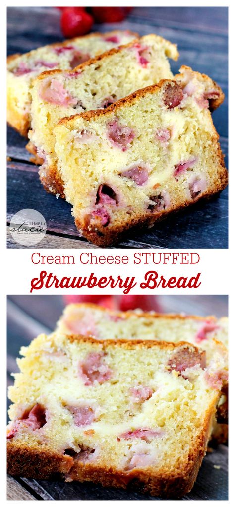 Cream Cheese Stuffed Strawberry Bread - a super moist, melt-in-your-mouth kind of recipe! Stuffed Strawberry, Strawberry Bread Recipes, Simply Stacie, Cream Cheese Bread, Strawberry Bread, Dry Bread, Bread Cheese, Bread Pan, Swirled Bread