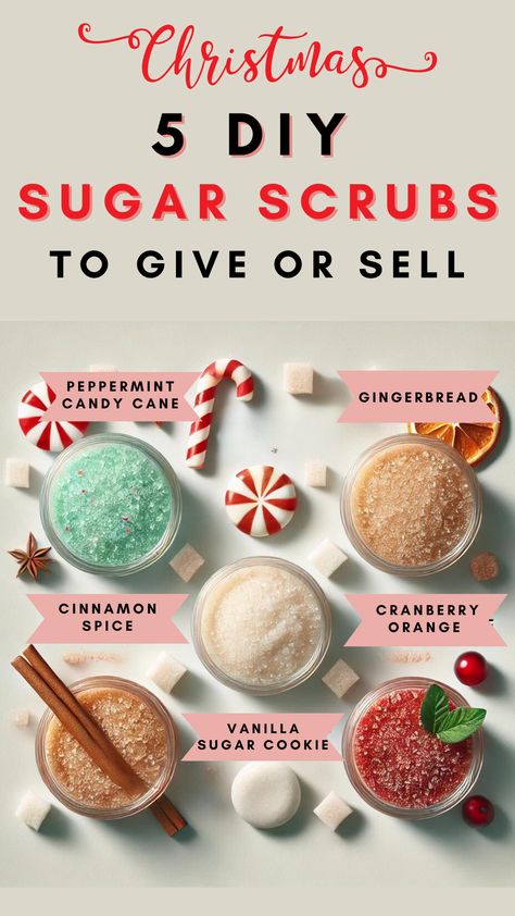 homemade christmas sugar scrub recipes Cheap Homemade Gifts For Christmas, Christmas Gift Ideas Teachers Easy Diy, Cheap Christmas Gifts To Make, Simple Holiday Gifts For Coworkers, Gingerbread Sugar Scrub Recipe, Sugar Scrub Recipe Christmas, Christmas Body Scrubs Homemade, Cute Friend Gifts For Christmas, Holiday Sugar Scrub Diy