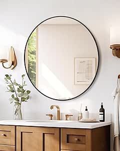 Round Mirror, 30 inch Circle Mirror, Black Metal Frame Round Mirror for Wall, Round Bathroom Mirror for Wall Decor, Round Wall Mirror for Entryway, Hallway, Vanity, Easy to Install Circular Bathroom, Gold Circle Mirror, Mirror For Entryway, Round Bathroom Mirror, Frame Circle, Arched Design, Mirror For Wall, Large Round Mirror, Round Bathroom