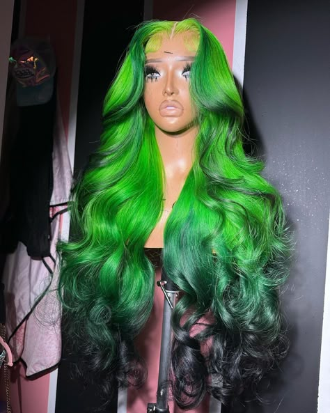 Black And Green Hair, Frontal Wig Hairstyles, Creative Hair Color, Green Wig, Birthday Hair, Lace Frontal Wigs, Pretty Hair Color, Front Lace Wigs Human Hair, Hair Inspiration Color