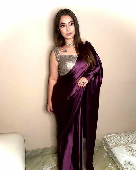 Brinjal Colour Saree, Wine Saree Blouse Combination, Voilet Saree Combination Blouse, Grape Wine Colour Saree, Wine Colour Combination Dress, Purple Saree Blouse Combination, Moonlight Saree, Cot Pant, Patiyala Suits