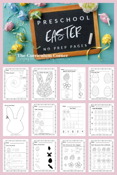 These free Easter preschool pages are print and go pages designed to give your preschool, prekindergarten and kindergarten students themed skill practice. 65 pages! Easter Printables Preschool, Preschool Pages, Easter Preschool Worksheets, Easter Curriculum, Easter Bunny Activities, Easter Activities For Preschool, Bunny Activities, Preschool Journals, Preschool Easter