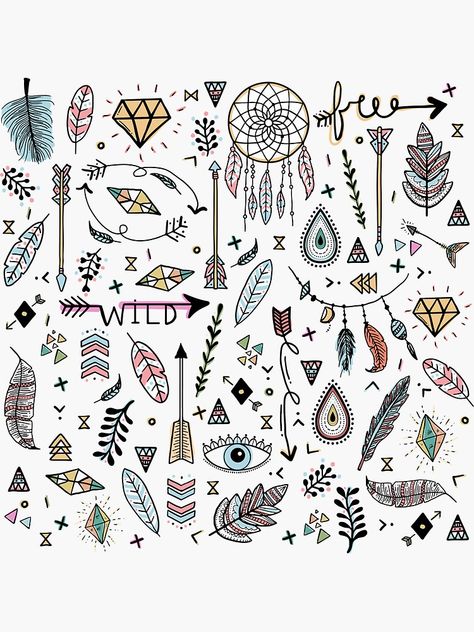 "Boho" Sticker by Orce | Redbubble Boho Drawing Ideas, Boho Drawing, Boho Art Drawings, Doodle Art Journals, Pong Table, Bullet Journal Art, Book Drawing, Bullet Journal Doodles, Journal Doodles