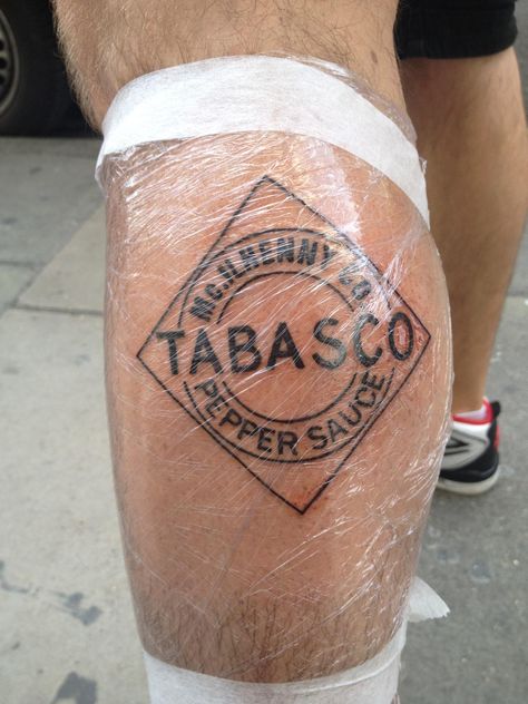 James Worsley's Tabasco Tattoo Hot Sauce Tattoo, Tabasco Peppers, Tabasco Sauce, Hot Sauce, Jesus Fish Tattoo, Peppers, Tatting, Henna, Sauce