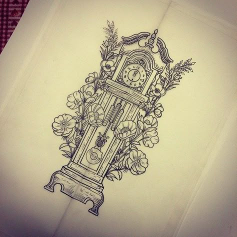 Grandfather Clock Tattoo, Grandfather Tattoo, Clock Tattoo Sleeve, Red Flower Tattoos, Clock Drawings, Hand Pointing, Rose Drawing Tattoo, Key Tattoos, Mark Tattoo