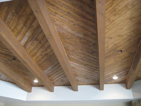 See what I mean mom!!  herringbone ceiling finished wood Herringbone Ceiling Wood, Spanish Wood Ceiling, Herringbone Ceiling, Hemlock Wood Ceiling, Mid Modern Living Room, Rough Sawn Lumber Ceiling, Rough Sawn Wood Ceiling, Framing Basement Walls, Woodworking 101