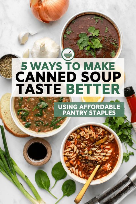 Take your canned soup from boring and flat to vibrant and tasty using these five easy tricks! These budget-friendly hacks will work with any type of canned soup. Canned Soup Recipes, Can Soup Recipe, Cool Food Hacks, Low Calorie Vegetables, Canned Soup, Can Of Soup, Easy Tricks, Food Lunch, Delicious Soup Recipes