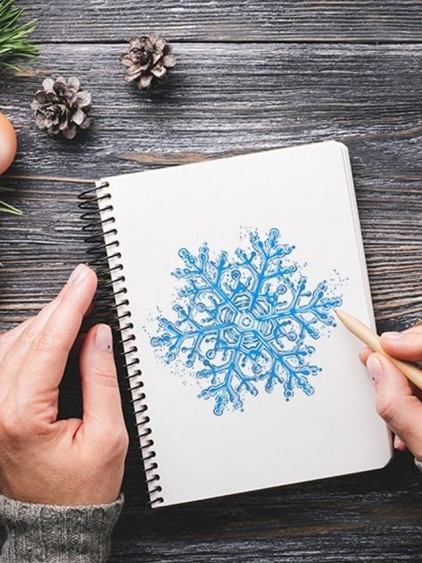 Snowflake Drawing - A Step-by-Step Guide! - artincontext.org Detailed Snowflake Drawing, Zentangle Snowflakes, How To Draw Snowflakes, Snowflake Drawing Art, Snowflake Sketch, Drawing Snowflakes, Snowflake Painting, Snowflake Illustration, Globe Drawing